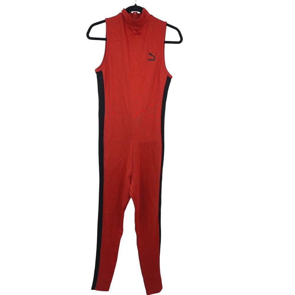 Puma Red Black Sleeveless Mock Neck Bodysuit Large